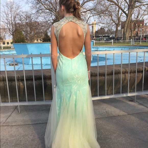 Beaded and Lace Mermaid Prom Dress - Picture 3 of 7
